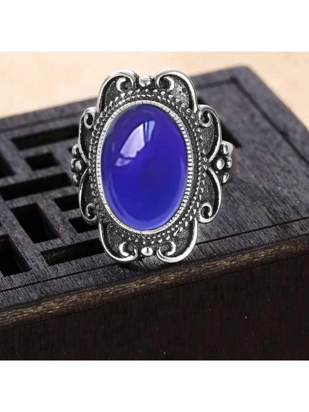 Color Changing Crystal Ring - 925 Sterling Silver, Retro Boho Gemstone Jewelry